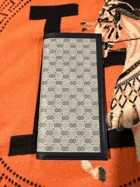 Designer-Inspired Men's Trifold Wallet in Blue and Gray